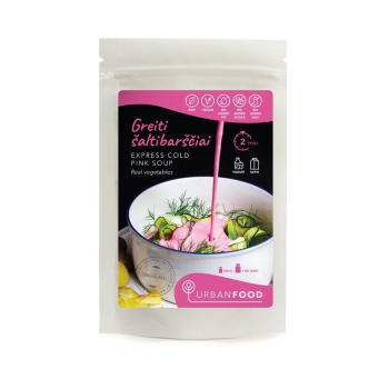 Express cold pink soup,...